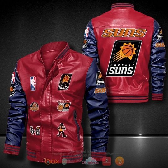 Basketball Phoenix Suns Red Navy Blue Leather Bomber Jacket
