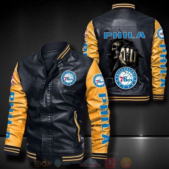 Discover Basketball Philadelphia 76ers Black Yellow Leather Bomber Jacket