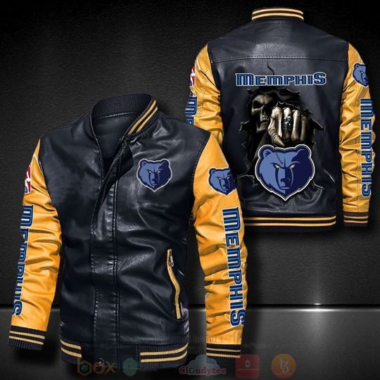 Discover Basketball Memphis Grizzlies Black Yellow Skull Leather Bomber Jacket