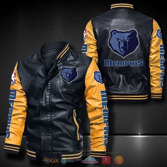 Basketball Memphis Grizzlies Black Yellow Leather Bomber Jacket