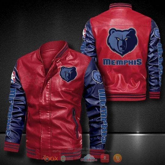 Discover Basketball Memphis Grizzlies Red Navy Blue Leather Bomber Jacket
