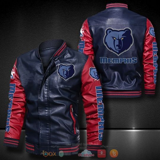 Basketball Memphis Grizzlies Navy Blue Red Leather Bomber Jacket