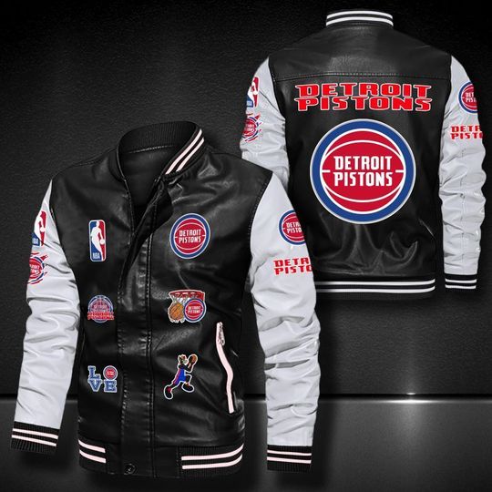 Discover NBA Detroit Pistons Black Logo Team Leather Bomber Jacket