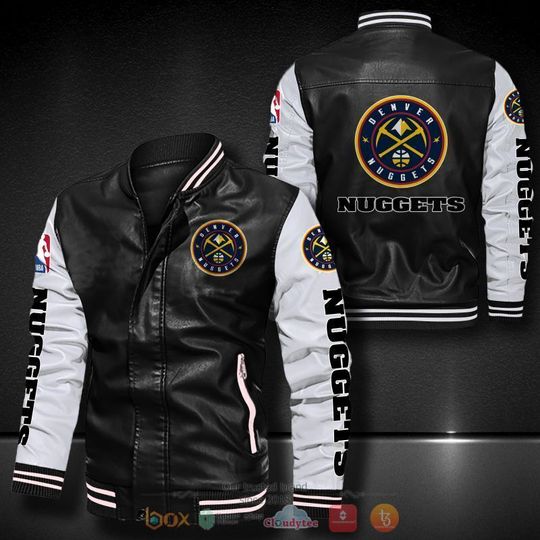 Basketball Denver Nuggets Black Logo History Leather Bomber Jacket