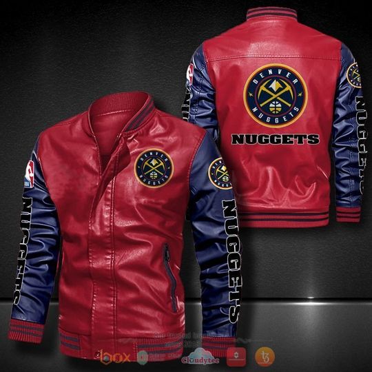 Discover NBA Denver Nuggets Red Navy Blue Leather Bomber Jacket