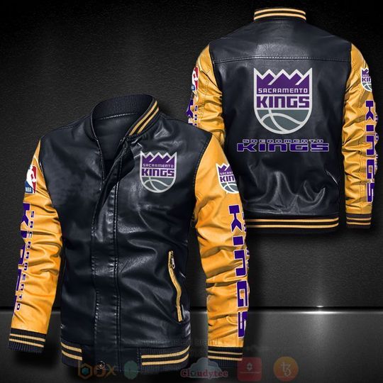 Basketball Sacramento Kings Black Yellow Love Logo Leather Bomber Jacket