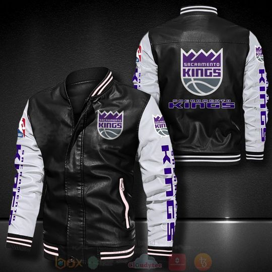 Discover NBA Sacramento Kings Black White Leather Bomber Jacket