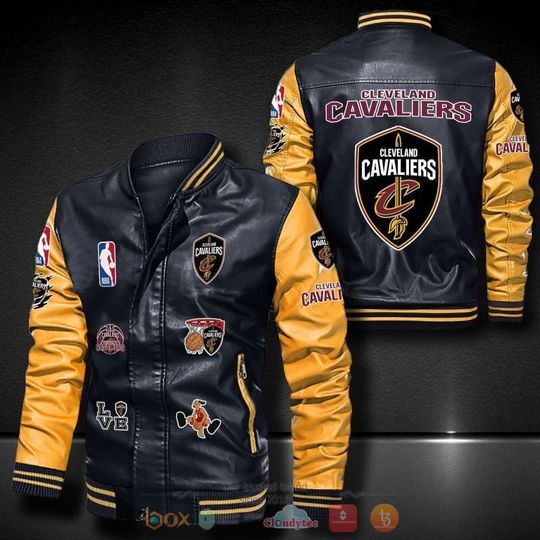 Discover NBA Cleveland Cavaliers Black Yellow Logo Team Leather Bomber Jacket