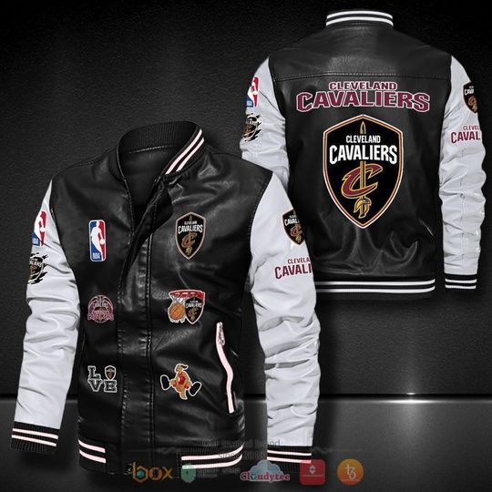 Basketball Cleveland Cavaliers Black White Logo Team Leather Bomber Jacket