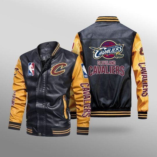 Discover NBA Cleveland Cavaliers Black Gold Leather Bomber Jacket