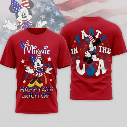 Discover Patriotic Minnie Mouse Happy 4th Of July Party In The USA Tshirt 3D Printed
