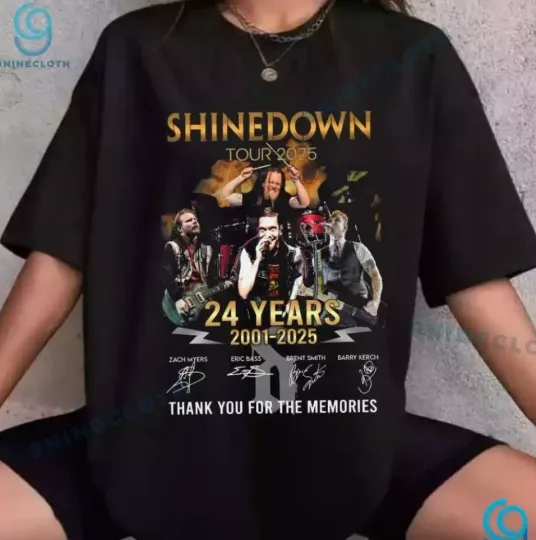 Discover Shine Down 2025 Tour T-Shirt 24 Years Anniversary 2001-2025 Unisex Tee