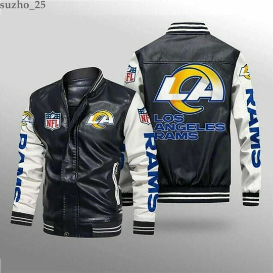 Discover football Los Angeles Rams Black White Leather Bomber Jacket