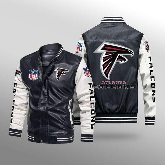 Discover football Atlanta Falcons Black White Leather Bomber Jacket