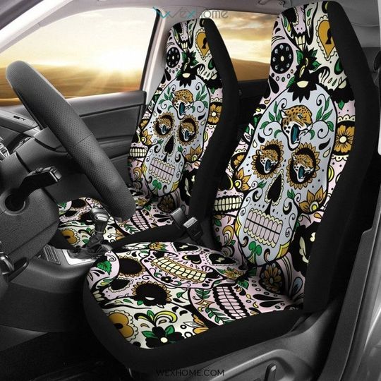 Discover football Jacksonville Jaguars Skull Flower Car Seat Covers