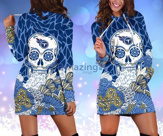 football Tennessee Titans Skull Flower Blue Women Hoodie Dress