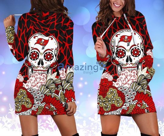 Discover football Tampa Bay Buccaneers Skull Flower Red Women Hoodie Dress