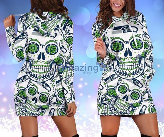 Discover football Seattle Seahawks Skull Flower Green Women Hoodie Dress