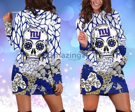 football New York Giants Skull Flower Blue Women Hoodie Dress