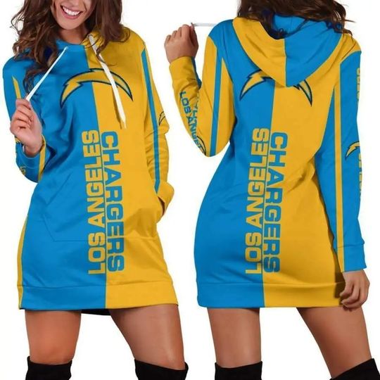Discover football Los Angeles Chargers Blue Yellow Women Hoodie Dress