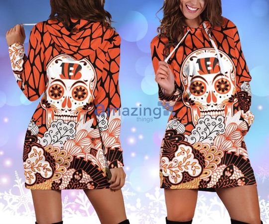 Discover football Cincinnati Bengals Skull Flower Women Hoodie Dress