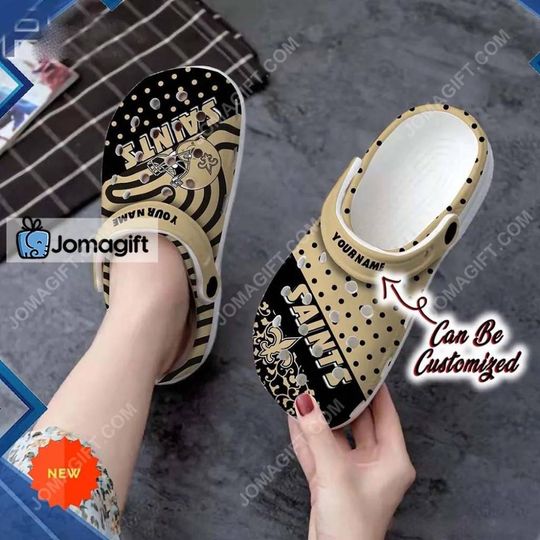 Discover football New Orleans Saints Custom Name Black Dots Clogs
