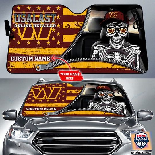 Discover football Washington Commanders Custom Name Skeleton Car Sunshade