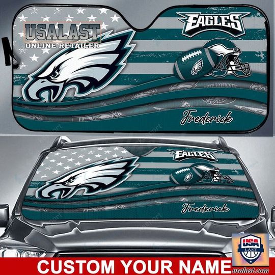 Discover football Philadelphia Eagles Custom Name American Flag Car Sunshade