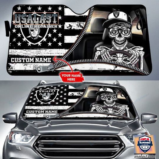 Discover football Las Vegas Raiders Custom Name Skeleton Car Sunshade