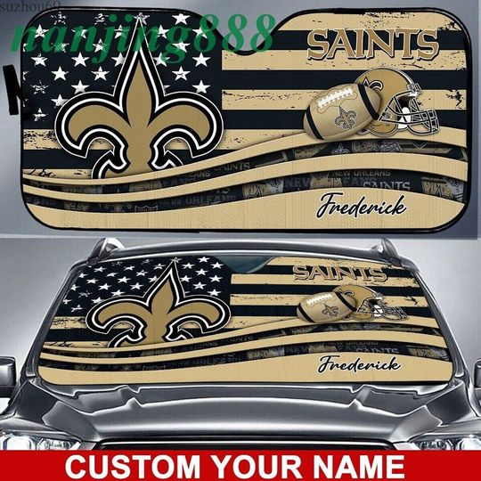 Discover football New Orleans Saints Custom Name US Flag Car Sunshade