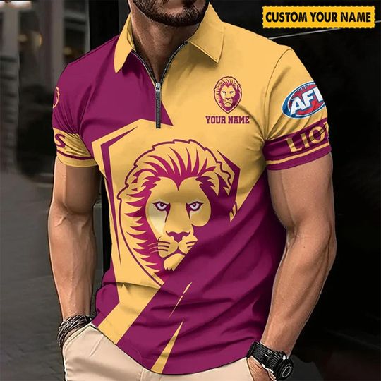 AFL Brisbane Lions Custom Name Special Edition Zipper Polo Shirt