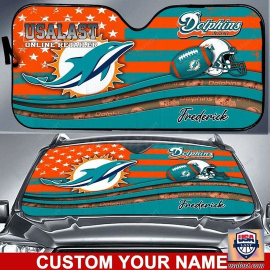 Discover football Miami Dolphins Custom Name Camo Car Sunshade