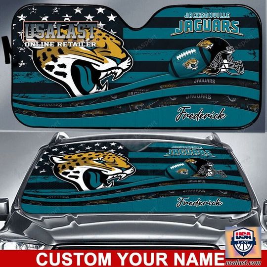 Discover football Jacksonville Jaguars Custom Name American Flag Car Sunshade