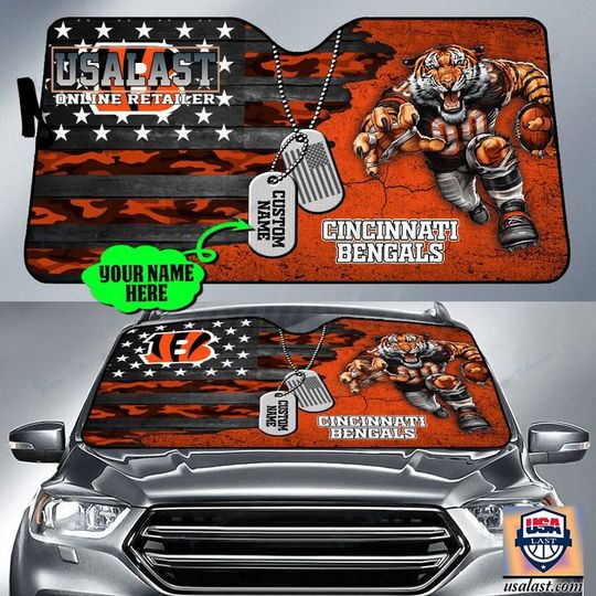Discover football Cincinnati Bengals Custom Name Camo Car Sunshade