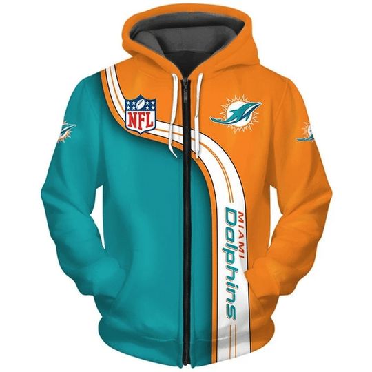 football Miami Dolphins Aqua Orange Zip Up Hoodie