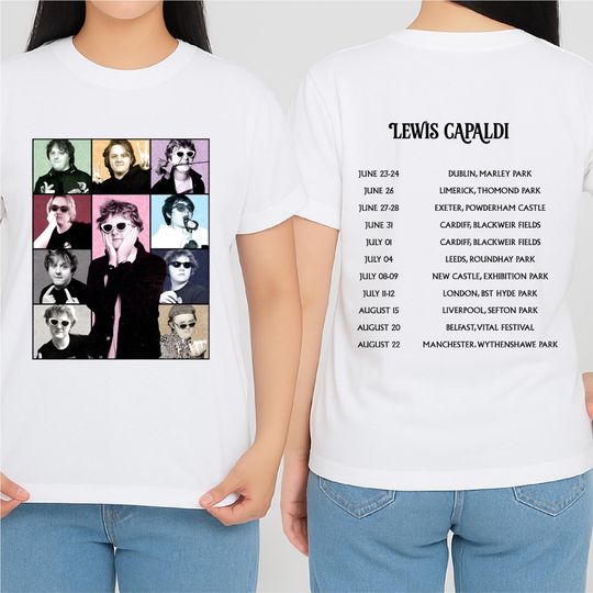 Discover Lewis Capaldi Tour 2026 T-Shirt, UK Ireland Concert Dates Shirt, Singer Fan Tee, Music Lover Gift, Front Back Print, Hyde Park Tour Merch