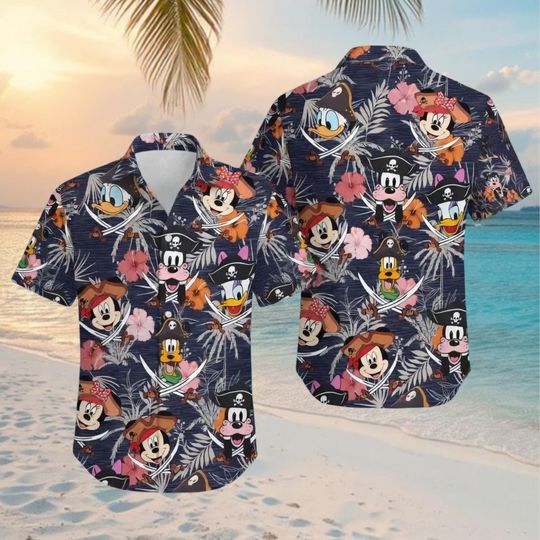 Discover Disney Pirates Floral Hawaiian Shirt, Mickey And Friends Tropical Button Shirt, DCL Pirate Night Hawaii Shirt, Disney Cruise Line Shirt