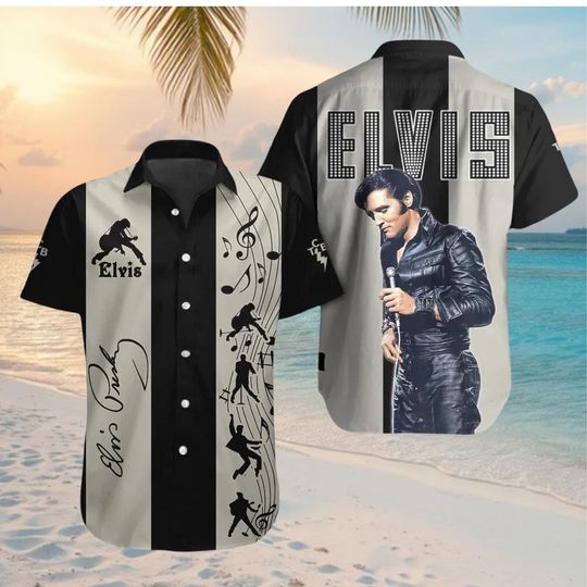 Elvis Presley Button Shirt, King Of Rock Hawaiian Shirt, Button Up Shirt, Rock N Roll Merch, Gift For Elvis Presley Fan