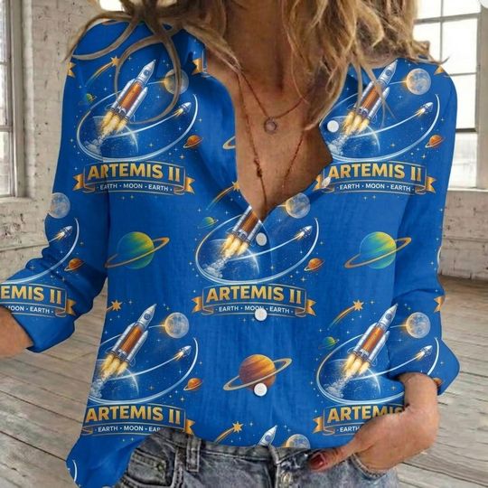 Discover Artemis II NASA Mission Blouse Shirt, Space Exploration Women Shirt, Moon Mission Fan, Artemis 2 Around the Moon Ladies Shirt, Space Gift