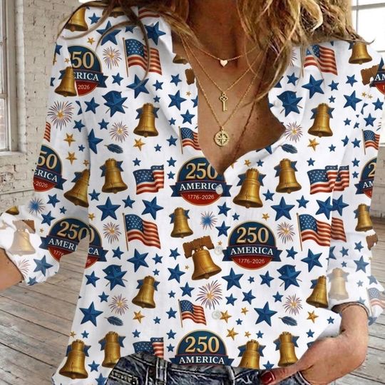 Discover USA 250th Anniversary Blouse Shirt, American Flag 1776 2026  Women Shirt, Semiquincentennial Casual Shirt, 4th Of July Shirt, Patriotic Gift