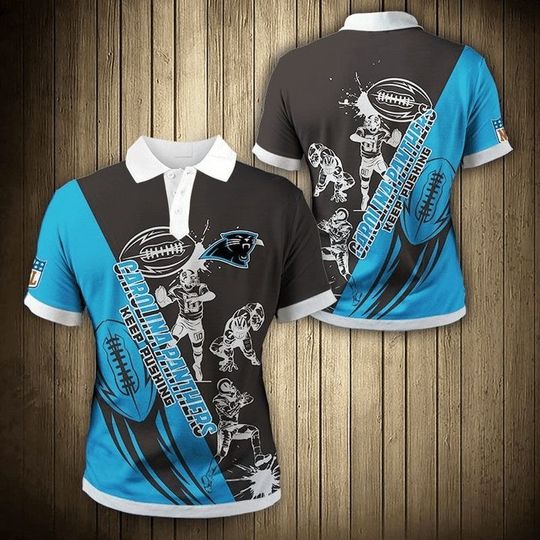 football Carolina Panthers Blue Black Polo Shirt V5