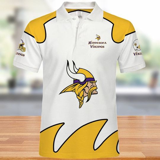 Discover football Minnesota Vikings White Yellow Polo Shirt V2