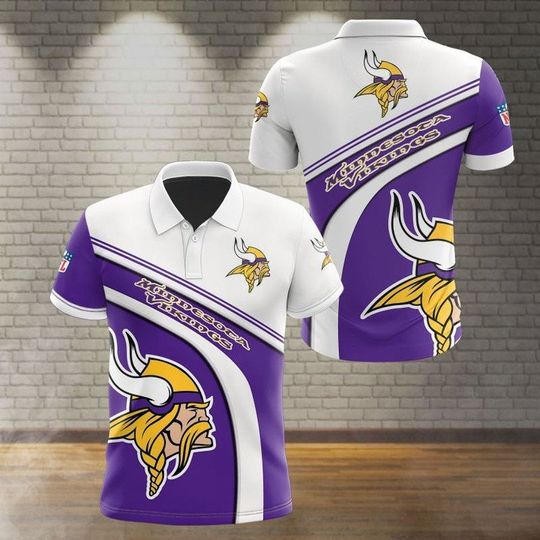 Discover football Minnesota Vikings White Purple Polo Shirt V3