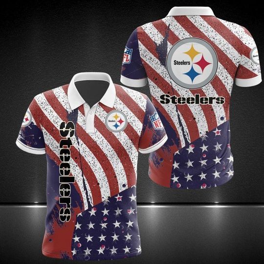 Discover football Pittsburgh Steeler American Flag Polo Shirt