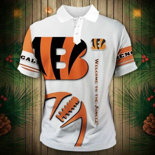 Discover football Cincinnati Bengals White Orange Polo Shirt V2