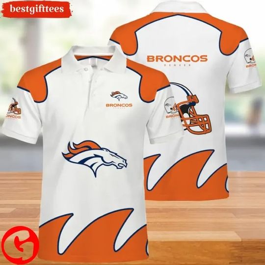 Discover football Denver Broncos White Orange Polo Shirt