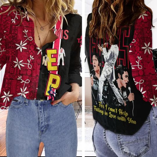 Discover Elvis Presley Blouse Shirt, Elvis King Of Rock Casual Shirt, Rock N Roll Women Tops, King Of Rock N Roll Shirt, Gift For Her