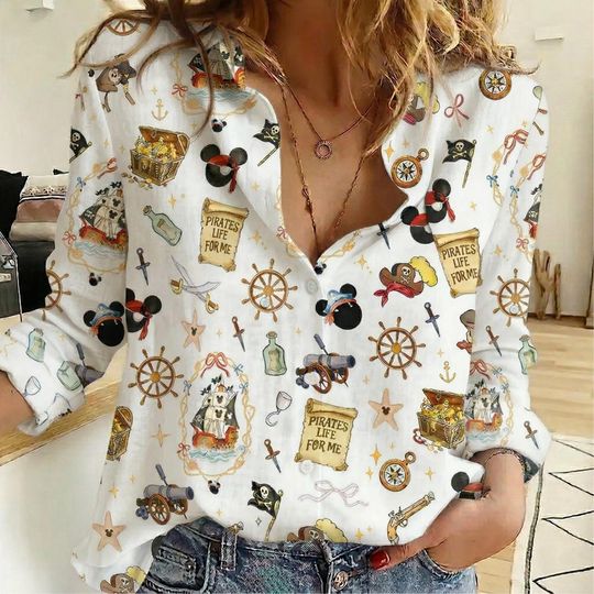 Discover Disney Cruise Blouse Shirt, Mickey Pirate Theme Casual Shirt, Magic Kingdom Women Shirt, Disney Cruise Shirt, Gift For Disney Fans