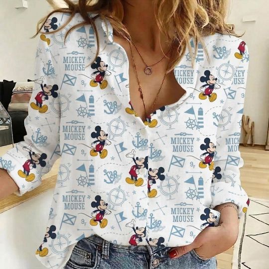 Disney Mickey Mouse Cruise Blouse Shirt, Mickey Minnie Mouse Women Shirt, Mickey Cruise Casual Shirt, Disneyland Vacation Summer Shirt