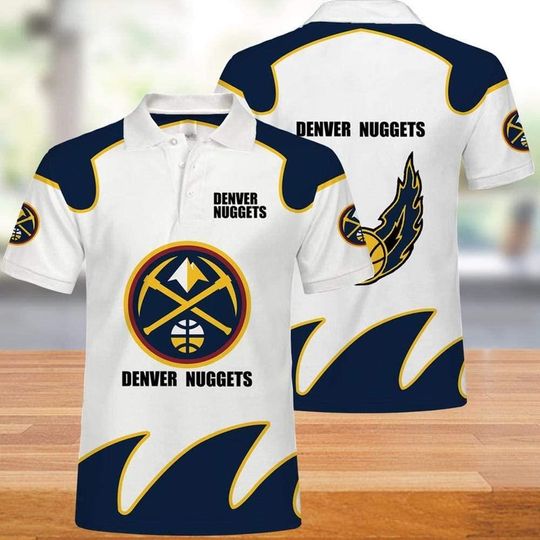 Discover NBA Denver Nuggets White Blue Polo Shirt V5